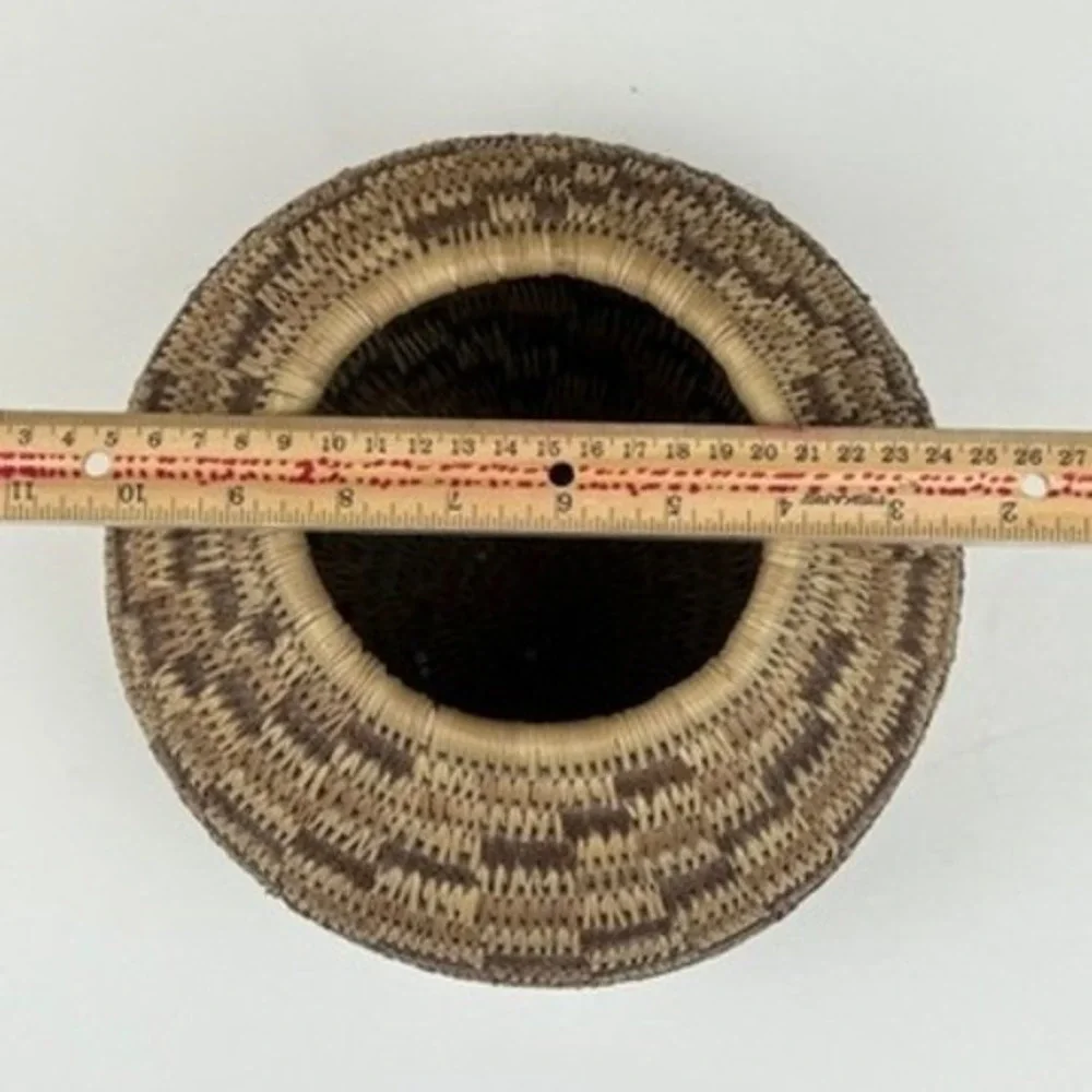 Papago‎ Coil Woven Polychrome Basket Native American Split Stitch 8in Stepped
